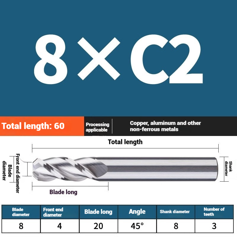 1119-PQT tip chamfering milling cutter C angle alloy milling cutter C mouth tungsten steel cutter beveled end milling cutter 45 degrees angle round nose C1C2 Shandong Denso Pricision Tools Co.,Ltd.